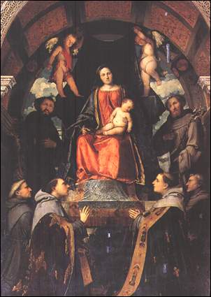 Madonna in trono con santi e monaci
